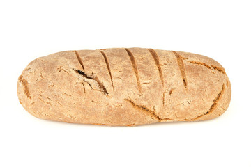 long loaf of hot whole rye kosher bread isolated on white