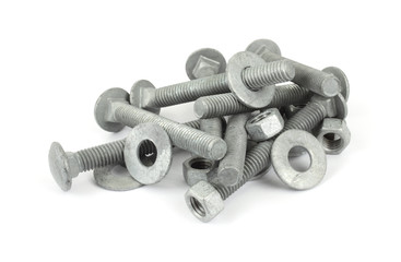 Several new galvanized steel nuts, bolts and washers