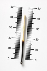 Burnt match on thermometer scale