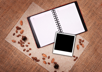 open notebook with polaroid
