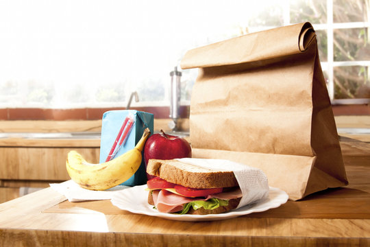Healthy School Lunch with brown bag