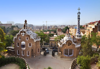 houses designed by Gaudi in Park Guell, Barcelona