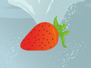 Strawberry falling into the water