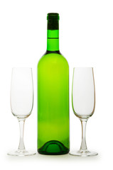 Bottle and glass isolated on the white