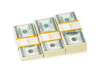 Stack of dollars isolated on the white