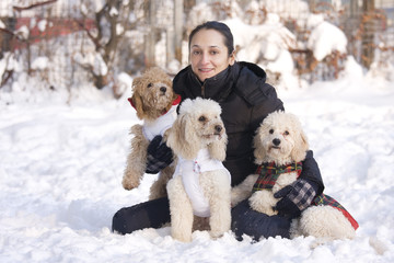 young girl with group of dogs, portrait