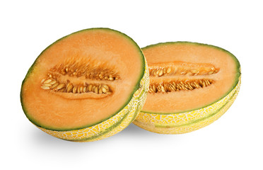 melon sections isolated on white background