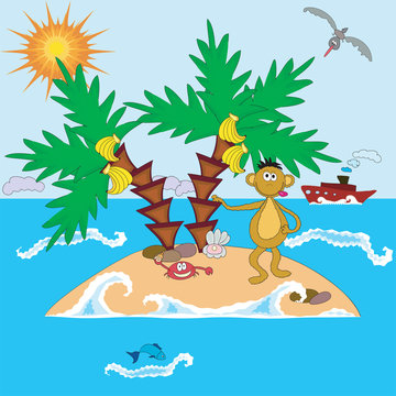 Island With Monkey And Palms