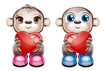 Cute Characters Holding Hearts