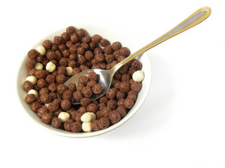Corn Flakes, (chocolate balls ) isolated on a white background