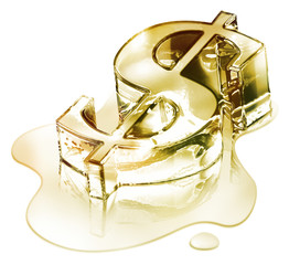 Crisis finance - the dollar symbol in melting gold - fusion
