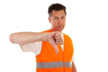 man in safety vest over white background