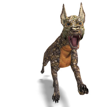 dangerous alien dog with lizard skin. 3D rendering with clipping