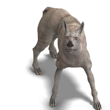 curious alien dog with rhino skin and horn. 3D rendering with c