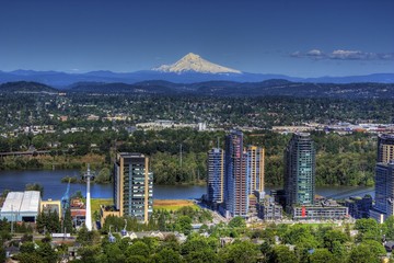 Portland Oregon with Mount Hood in the background