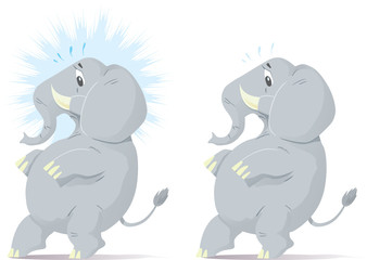 Sneaking and nervous elephant, trying to tip toe.
