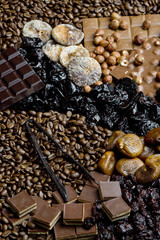 dried fruit with chocolate and coffee beans