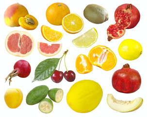 Mix of fruits on white background