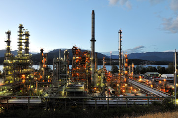 Oil refinery at night, Burnaby
