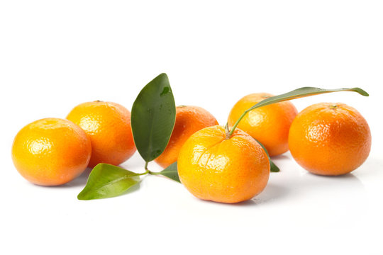 fresh tangerines on the white background