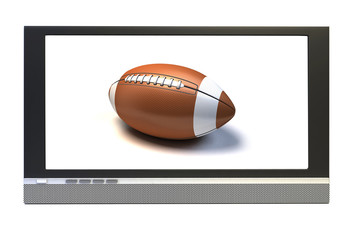 plasma television screen with a American football in tv