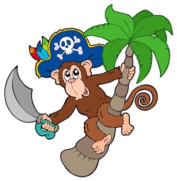 Pirate monkey with palm tree