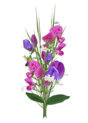 Bouquet with colorful summer flowers isolated on white backgroun