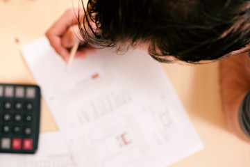 Carpenter planning his work