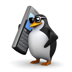 3d Penguin makes a call on the mobile