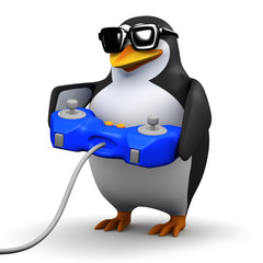 3d Penguin plays a videogame
