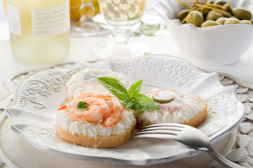 variety of canapes - antipasti tartine miste