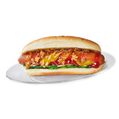 Hot Dog auf einem Glasteller