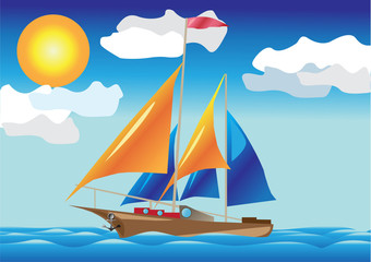 Fototapeta premium ship with sails at the sea side