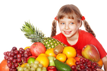 Fototapeta na wymiar Child eating vegetable and fruit.