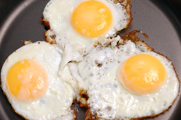 The frying pan with fried eggs