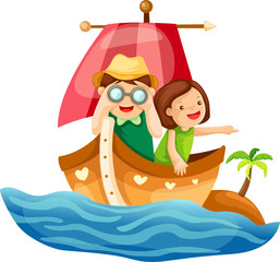 Two kids sailing in the sea