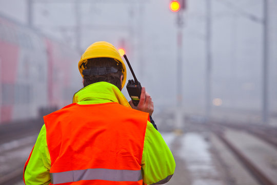 worker with radio transceiver