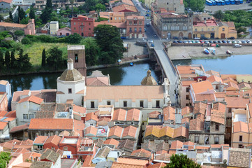 Bosa cathedral aerial view