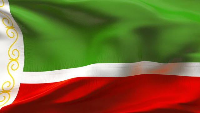 Creased CHECHNYA satin flag in wind with seams and wrinkle