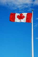 Canadian flag waving in breeze