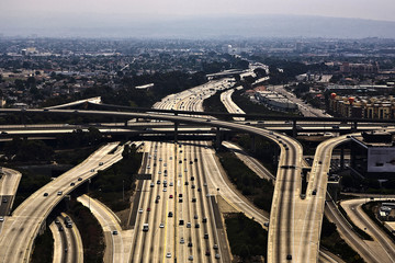 Fototapeta premium aerial with view to streets and huge crosing of freeway