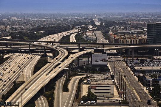 aerial with view to streets and huge crosing of freeway