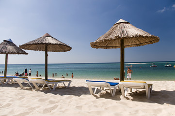 The sunshade umbrellas at the beach