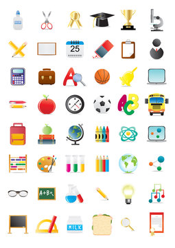 Vector illustration of school objects, big collection