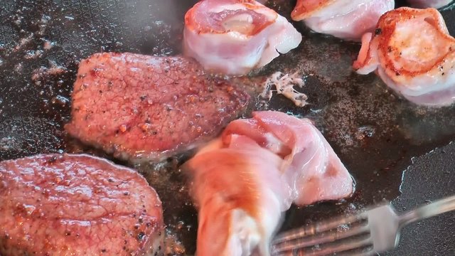 cooking beaf and chicken