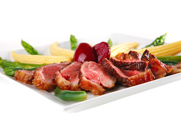 beef meat served with corns