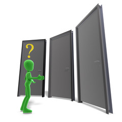 symbolic 3d male toon character don't know which door is the rig
