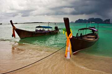 Thai boats near the beach. Phi Phi island. Thailand