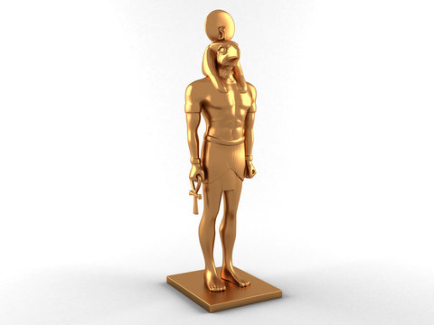 3D Gold Egyptian god Horus on white background