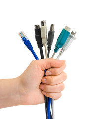 Computer cables in hand